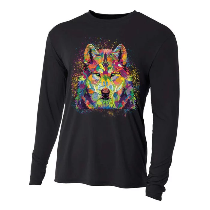 Colorful Wild Wolf Art Pattern Cooling Performance Long Sleeve Crew