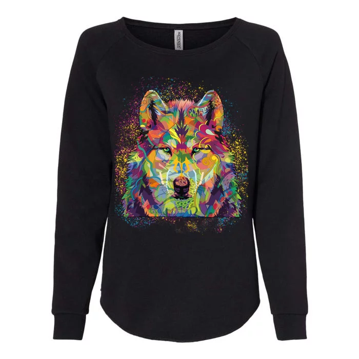 Colorful Wild Wolf Art Pattern Womens California Wash Sweatshirt