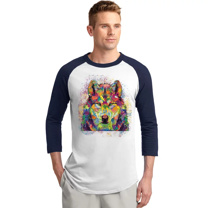 Colorful Wild Wolf Art Pattern Baseball Sleeve Shirt