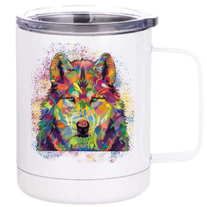 Colorful Wild Wolf Art Pattern Front & Back 12oz Stainless Steel Tumbler Cup