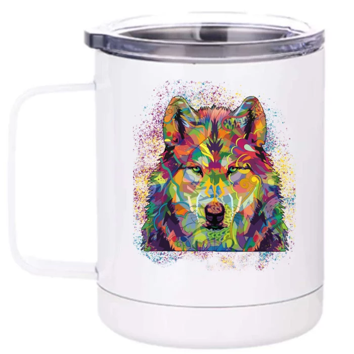 Colorful Wild Wolf Art Pattern Front & Back 12oz Stainless Steel Tumbler Cup