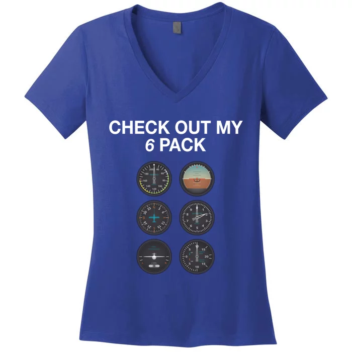 Check Out My Airplane Six Pack Funny Pilot Gag Gift Women's V-Neck T-Shirt