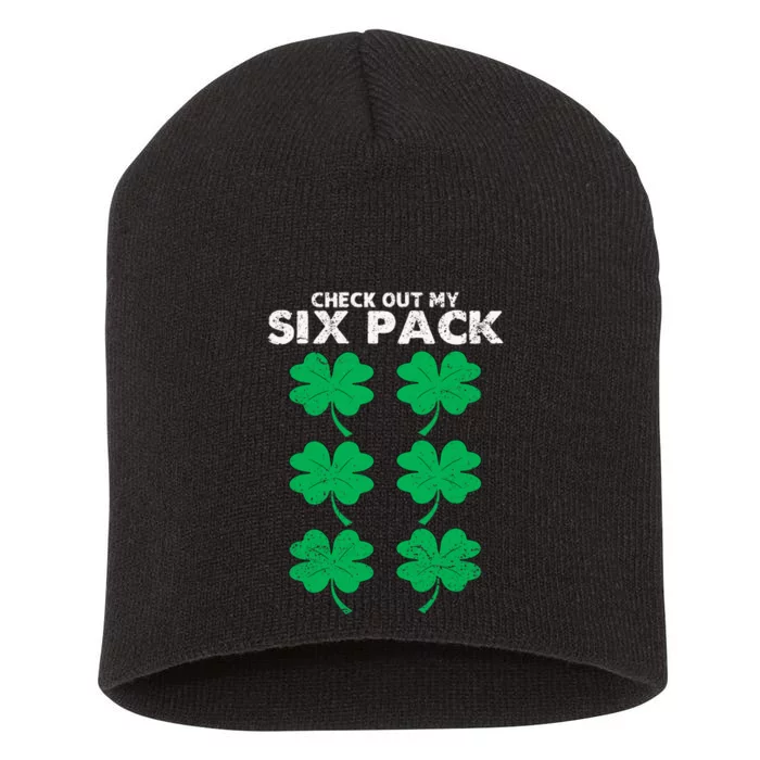 Check Out My Six Pack Shamrock St Patricks Day Funny Workout Short Acrylic Beanie