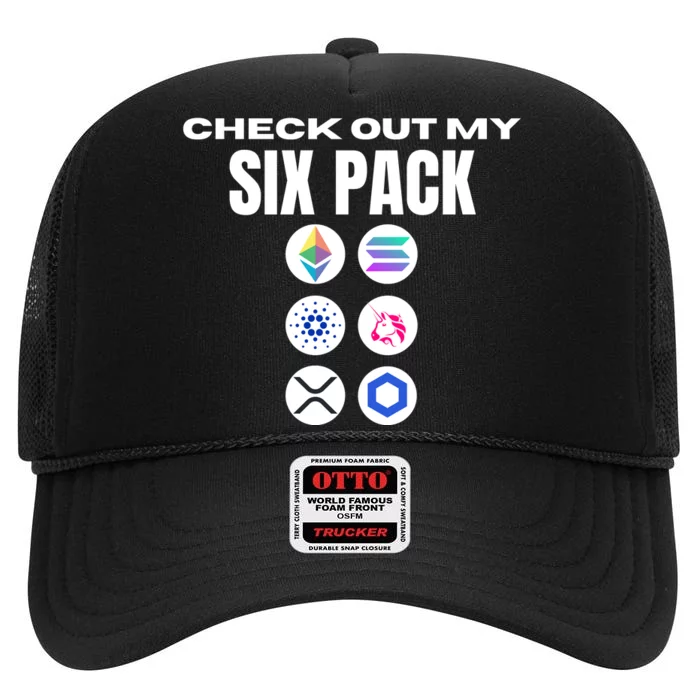 Check Out My Six Pack, Funny Gym Crypto Altcoin Lovers Meme High Crown Mesh Trucker Hat