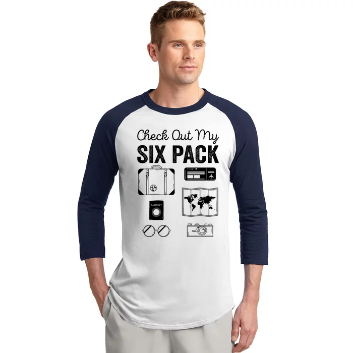 Check Out My Six Pack Flying Airplane Funny Pilot Aviation Gift Baseball Sleeve Shirt