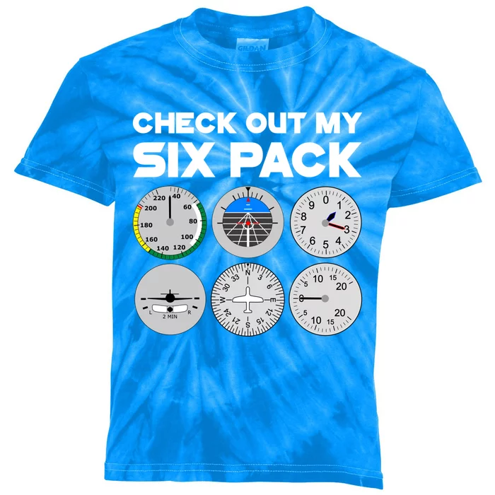 Check Out My Six Pack Pilot Airplane Flight Instruts Funny Gift Kids Tie-Dye T-Shirt