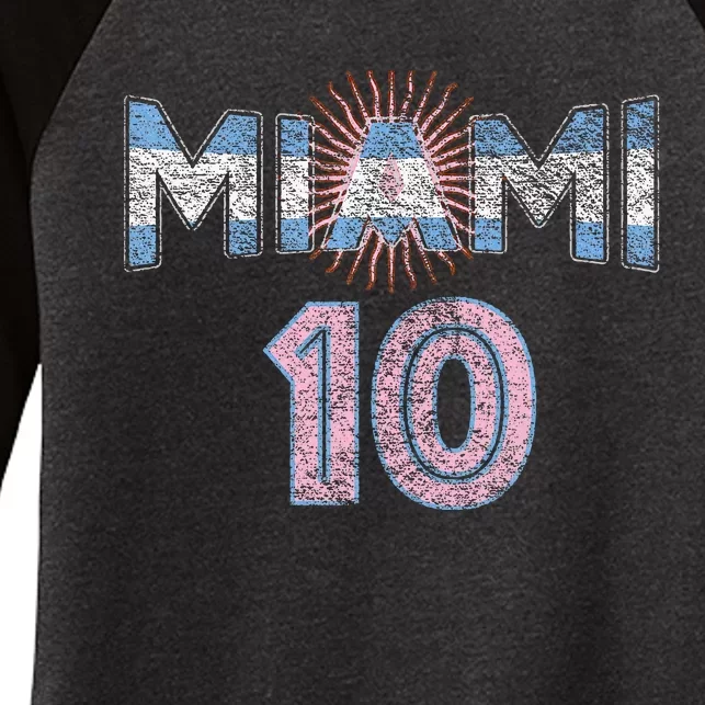 City Of Miami Argentina Blue Pink Sun 10 Flag Women's Tri-Blend 3/4-Sleeve Raglan Shirt