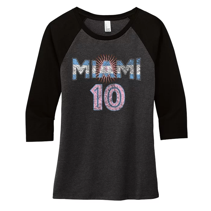 City Of Miami Argentina Blue Pink Sun 10 Flag Women's Tri-Blend 3/4-Sleeve Raglan Shirt