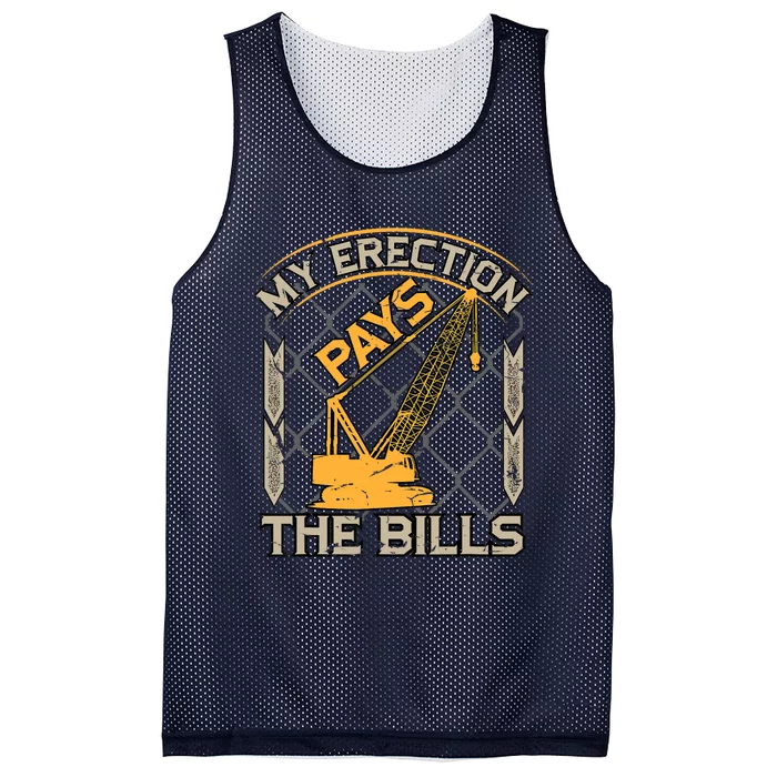 Crane Operator My Erection Pays The Bills Funny Construction Mesh Reversible Basketball Jersey Tank