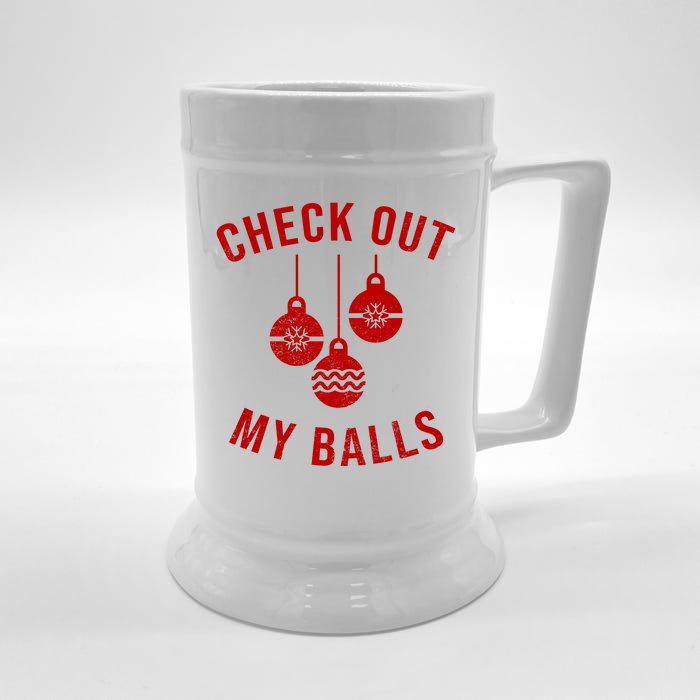 Checkout Out My Balls Funny XMas Christmas Front & Back Beer Stein