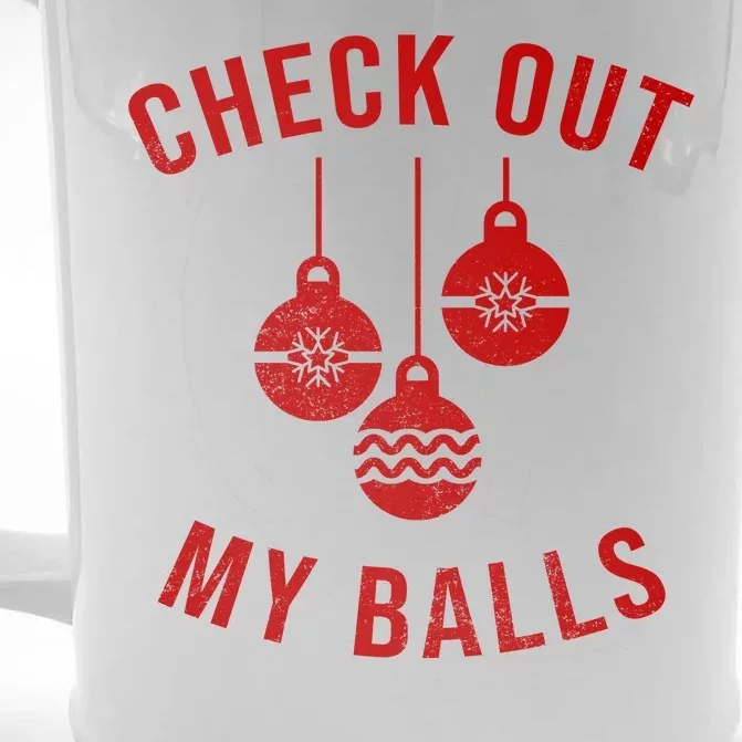 Checkout Out My Balls Funny XMas Christmas Front & Back Beer Stein