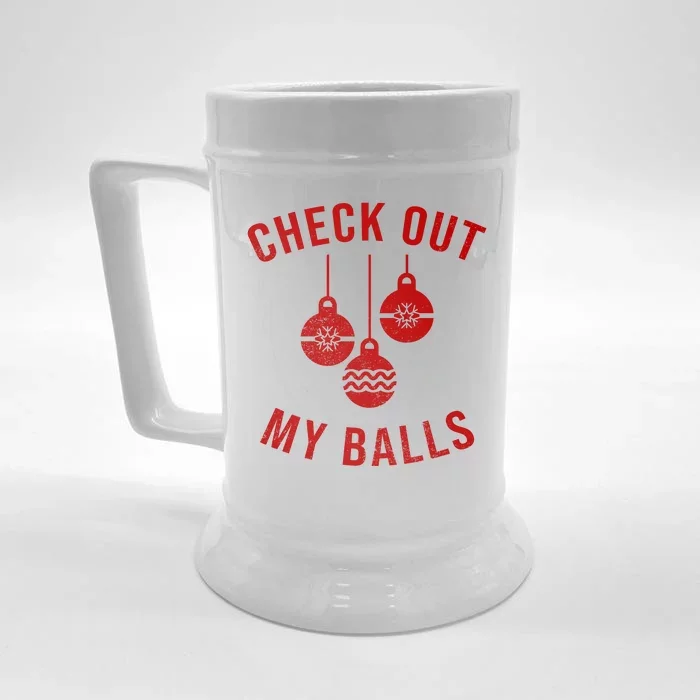 Checkout Out My Balls Funny XMas Christmas Front & Back Beer Stein