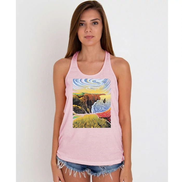 Cliffs Of Moher Landscape Nature Women's Knotted Racerback Tank