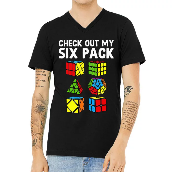 Check Out My Six Pack Puzzle Cube Funny Speed Cubing V-Neck T-Shirt