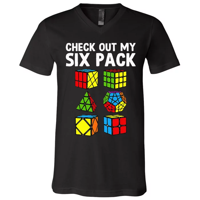 Check Out My Six Pack Puzzle Cube Funny Speed Cubing V-Neck T-Shirt