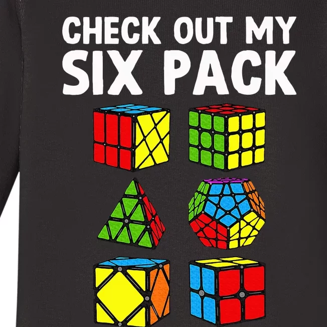 Check Out My Six Pack Puzzle Cube Funny Speed Cubing Baby Long Sleeve Bodysuit