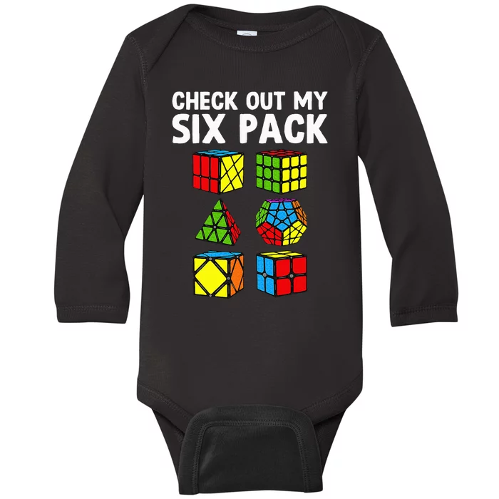 Check Out My Six Pack Puzzle Cube Funny Speed Cubing Baby Long Sleeve Bodysuit