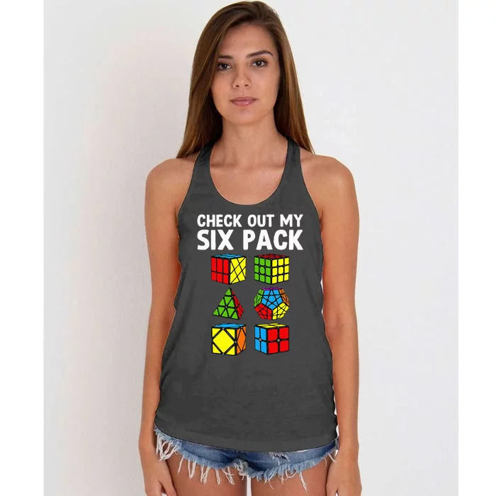 Check Out My Six Pack Puzzle Cube Funny Speed Cubing Women's Knotted Racerback Tank