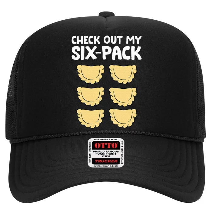 Check Out My Six Pack Polish Dumplings Funny Pierogi High Crown Mesh Trucker Hat