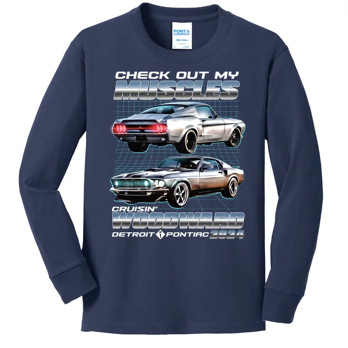 Check Out My Muscles Cruising Woodward Detroit To Pontiac 2024 Kids Long Sleeve Shirt