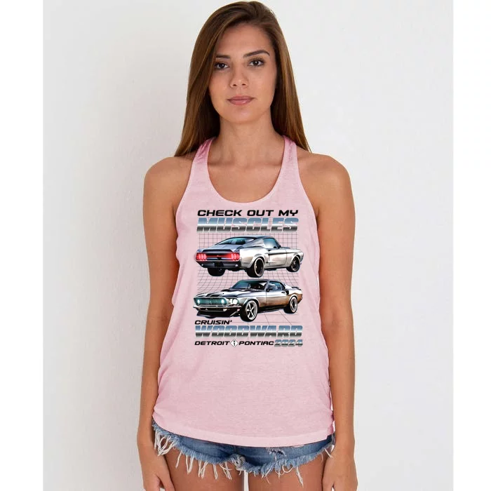 Check Out My Muscles Cruising Woodward Detroit To Pontiac 2024 Women's Knotted Racerback Tank