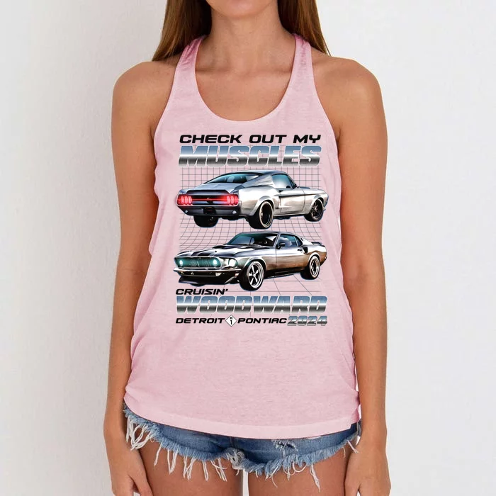 Check Out My Muscles Cruising Woodward Detroit To Pontiac 2024 Women's Knotted Racerback Tank