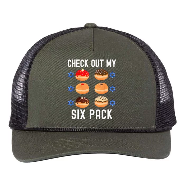 Check Out My Six Pack Donut Abs Hanukkah Chanukah Retro Rope Trucker Hat Cap