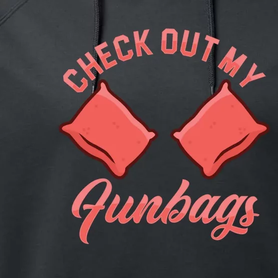 Check Out My Funbags Bean Bags Toss Cornhole Player Performance Fleece Hoodie