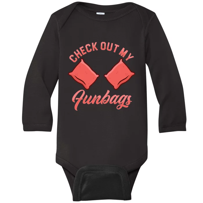 Check Out My Funbags Bean Bags Toss Cornhole Player Baby Long Sleeve Bodysuit