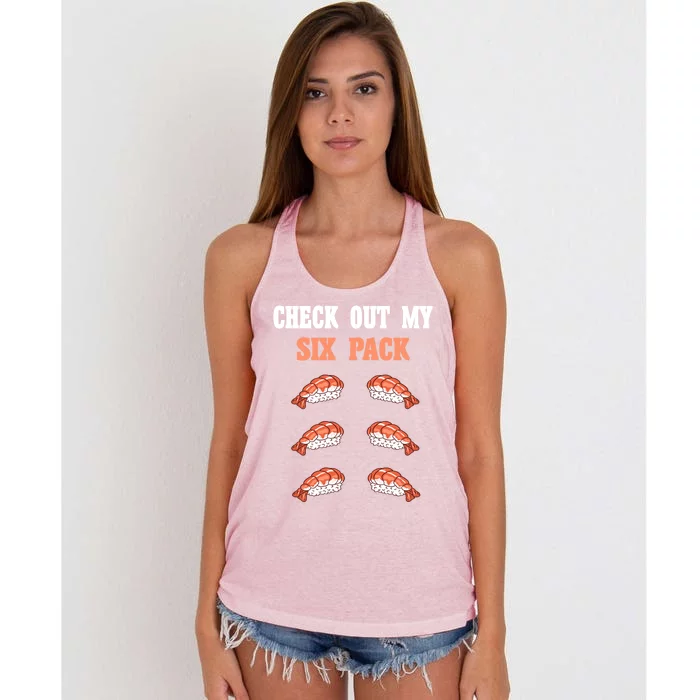 Check Out My Six 6 Pack Ebi Sushi Weightlift 'S 'S Cute Gift Women's Knotted Racerback Tank