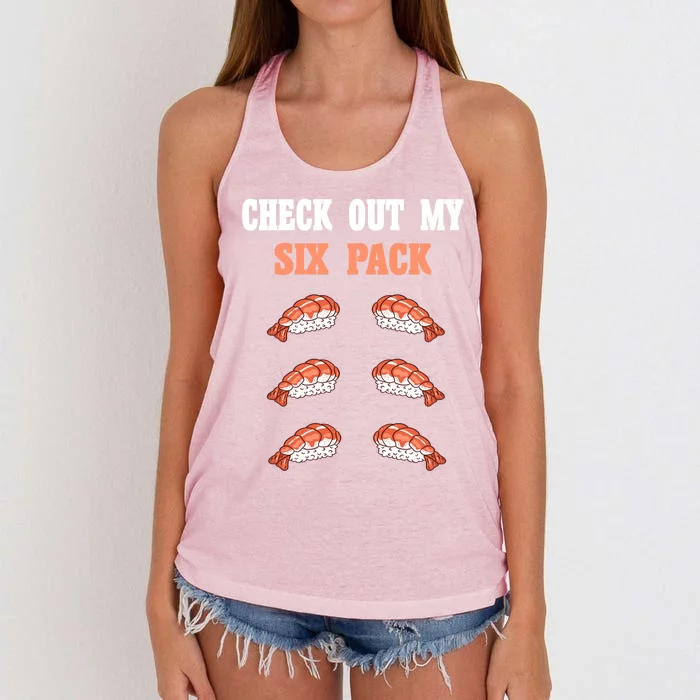 Check Out My Six 6 Pack Ebi Sushi Weightlift 'S 'S Cute Gift Women's Knotted Racerback Tank