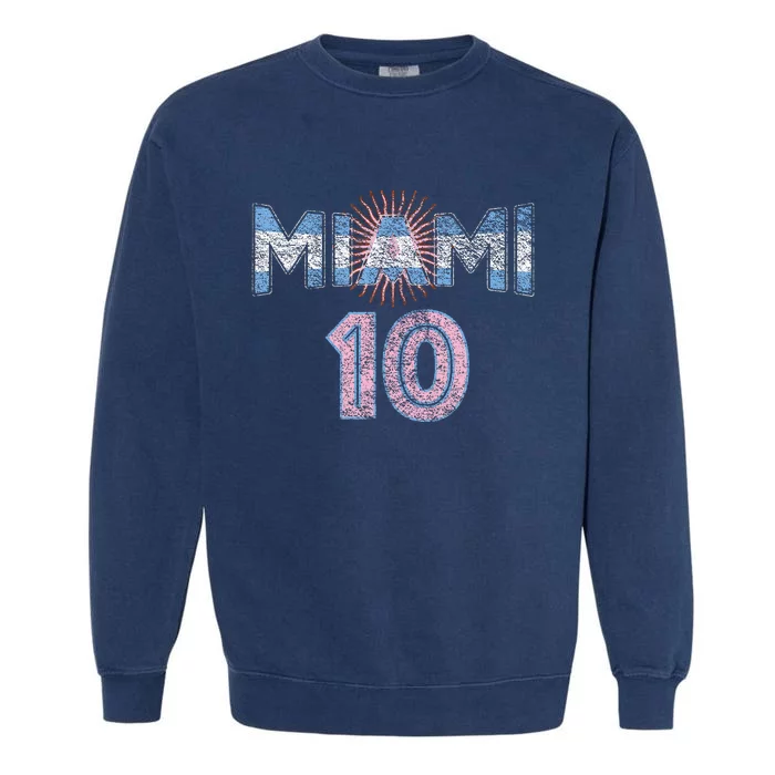 City Of Miami Argentina Blue Pink Sun 10 Flag Garment-Dyed Sweatshirt