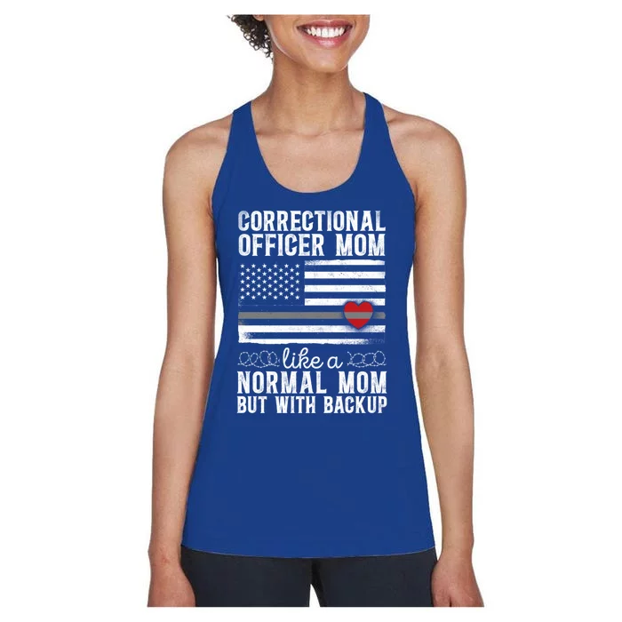 Correctional Officer Mom Mother Heart American Flag Cool Gift Women's Racerback Tank