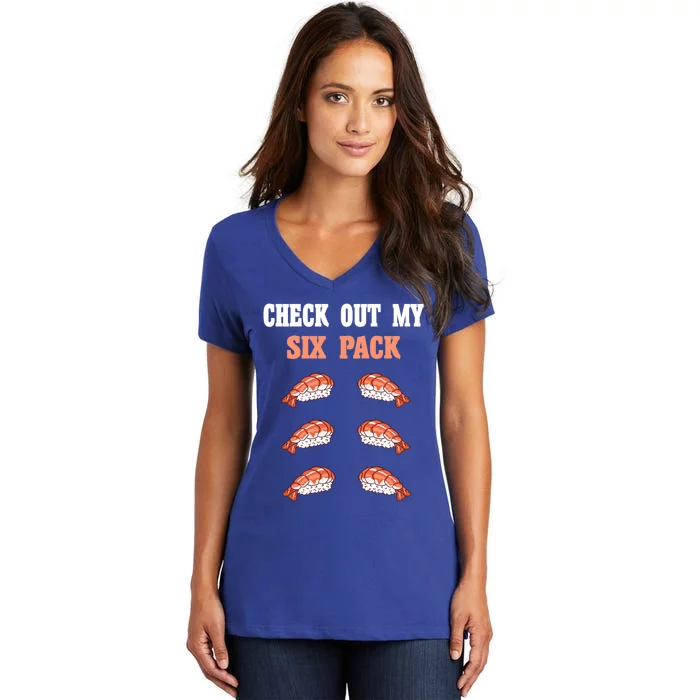 Check Out My Six 6 Pack Ebi Sushi Weightlift 'S 'S Cute Gift Women's V-Neck T-Shirt