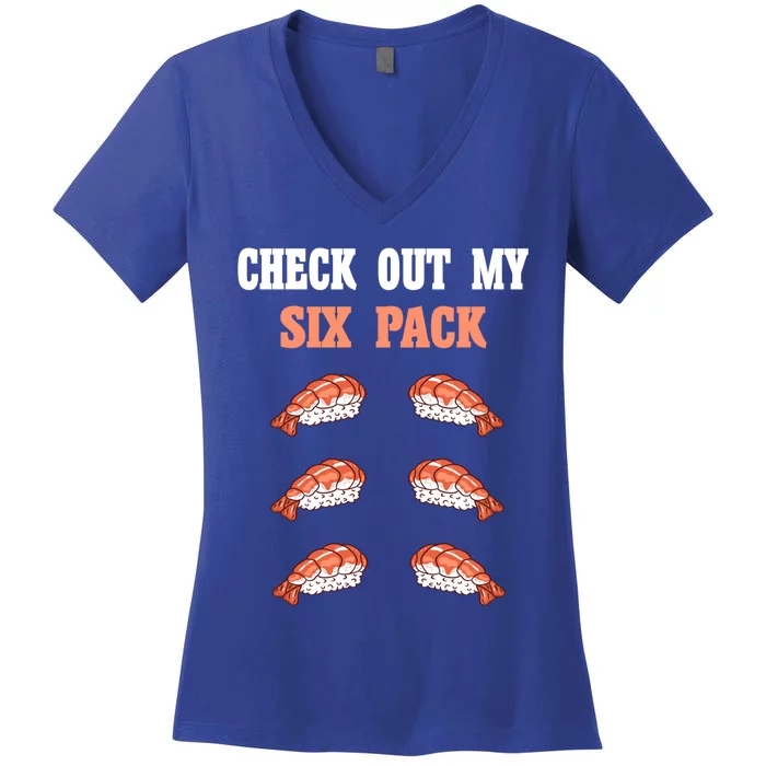 Check Out My Six 6 Pack Ebi Sushi Weightlift 'S 'S Cute Gift Women's V-Neck T-Shirt