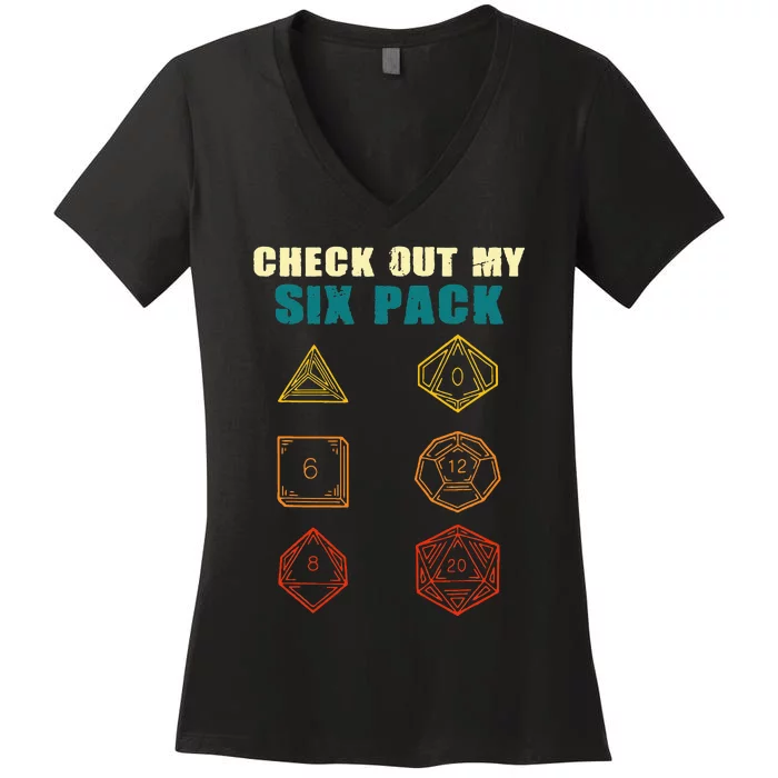 Check Out My Six Pack Dice For D.20 RPG Gamer Women's V-Neck T-Shirt