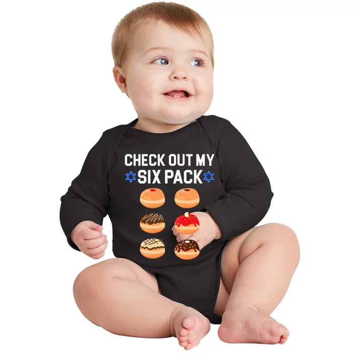 Check Out My Six Pack Donut Abs Hanukkah Chanukah Baby Long Sleeve Bodysuit