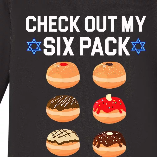 Check Out My Six Pack Donut Abs Hanukkah Chanukah Baby Long Sleeve Bodysuit