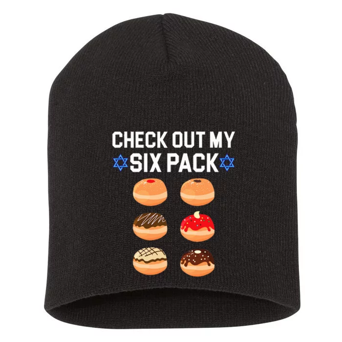 Check Out My Six Pack Donut Abs Hanukkah Chanukah Short Acrylic Beanie