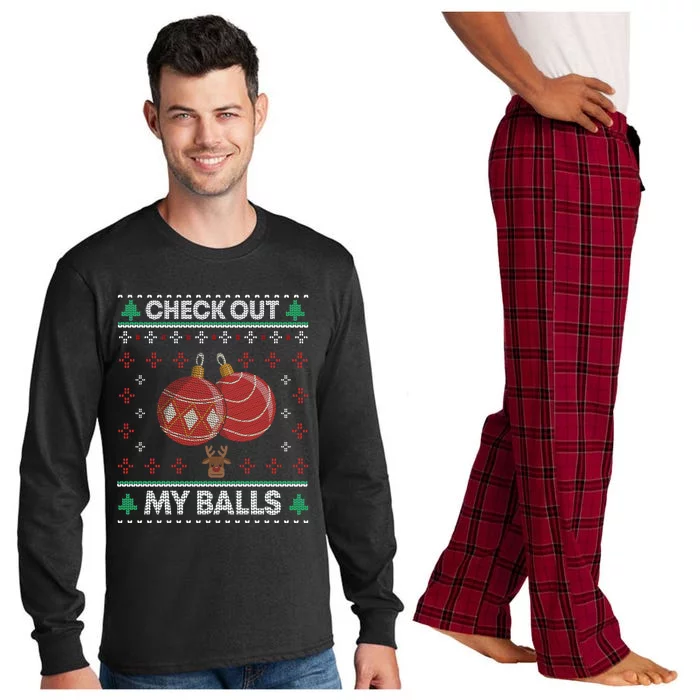 Check Out My Balls Christmas Xmas Sarcastic Joke Long Sleeve Pajama Set