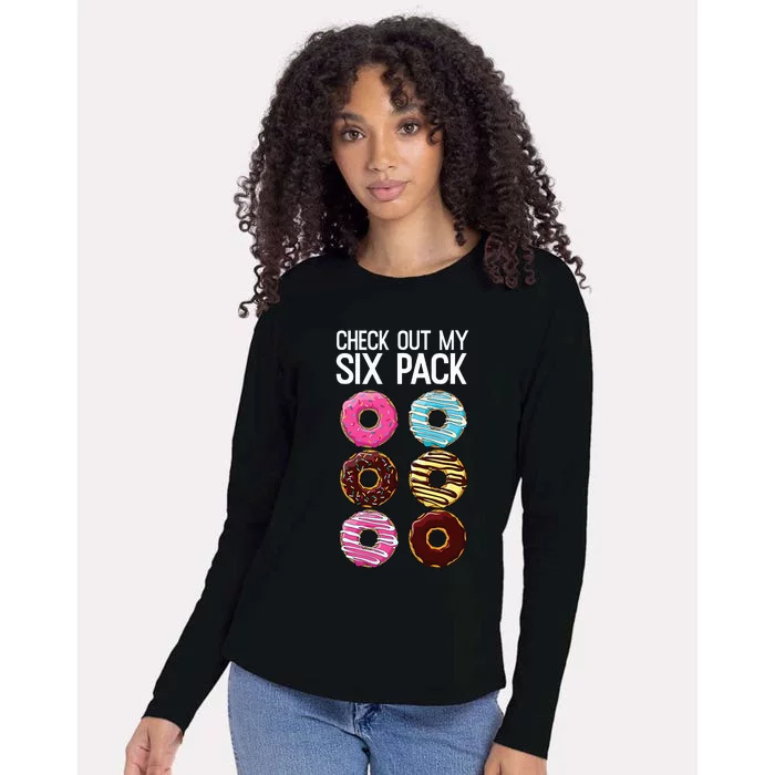 Check Out My Six Pack Funny Donut Lover Dad Bod Junk Food Womens Cotton Relaxed Long Sleeve T-Shirt