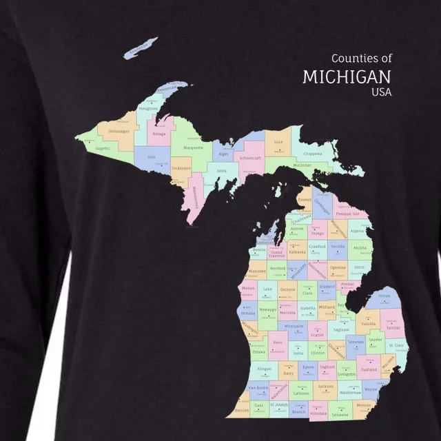 Counties Of Michigan Illustration Map Womens Cotton Relaxed Long Sleeve T-Shirt