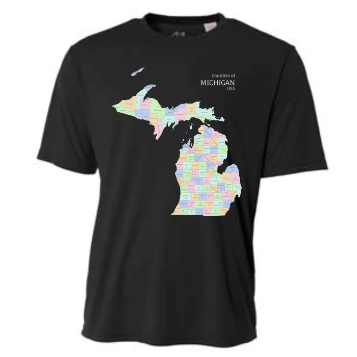 Counties Of Michigan Illustration Map Cooling Performance Crew T-Shirt