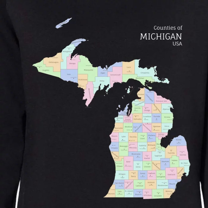 Counties Of Michigan Illustration Map Womens California Wash Sweatshirt