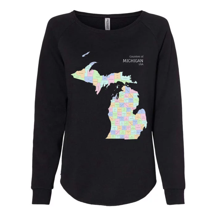 Counties Of Michigan Illustration Map Womens California Wash Sweatshirt