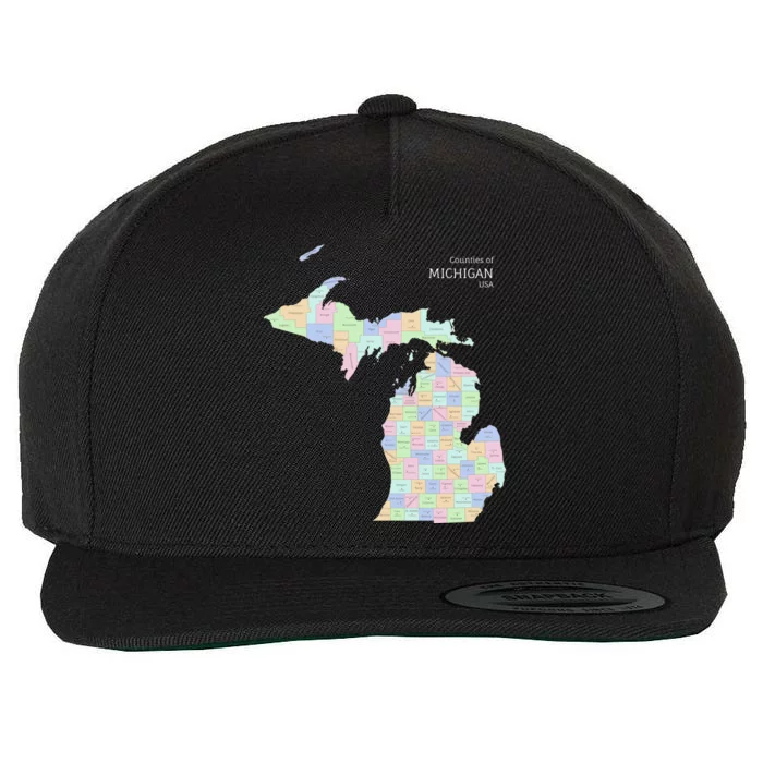 Counties Of Michigan Illustration Map Wool Snapback Cap