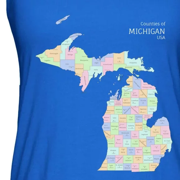 Counties Of Michigan Illustration Map Ladies Essential Flowy Tank