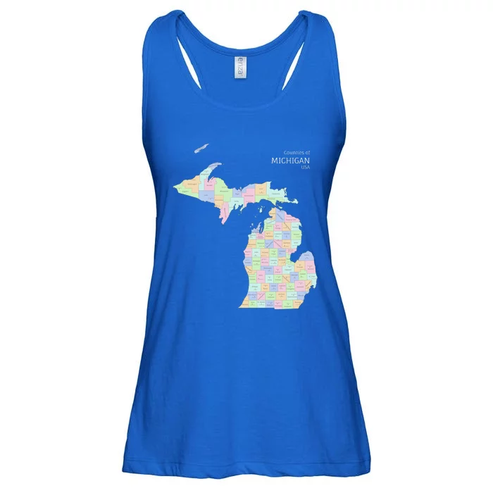 Counties Of Michigan Illustration Map Ladies Essential Flowy Tank