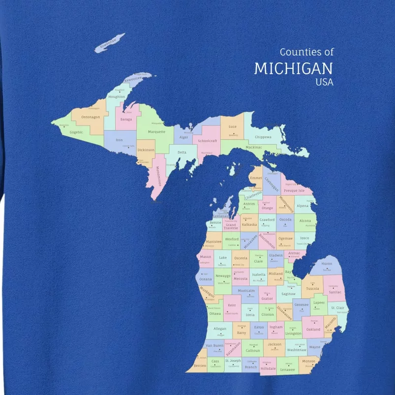 Counties Of Michigan Illustration Map Tall Sweatshirt