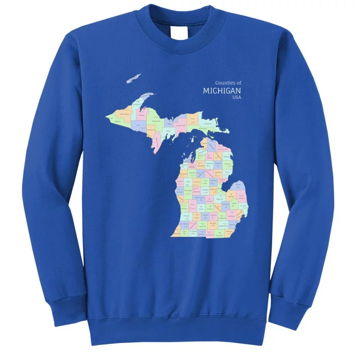 Counties Of Michigan Illustration Map Tall Sweatshirt